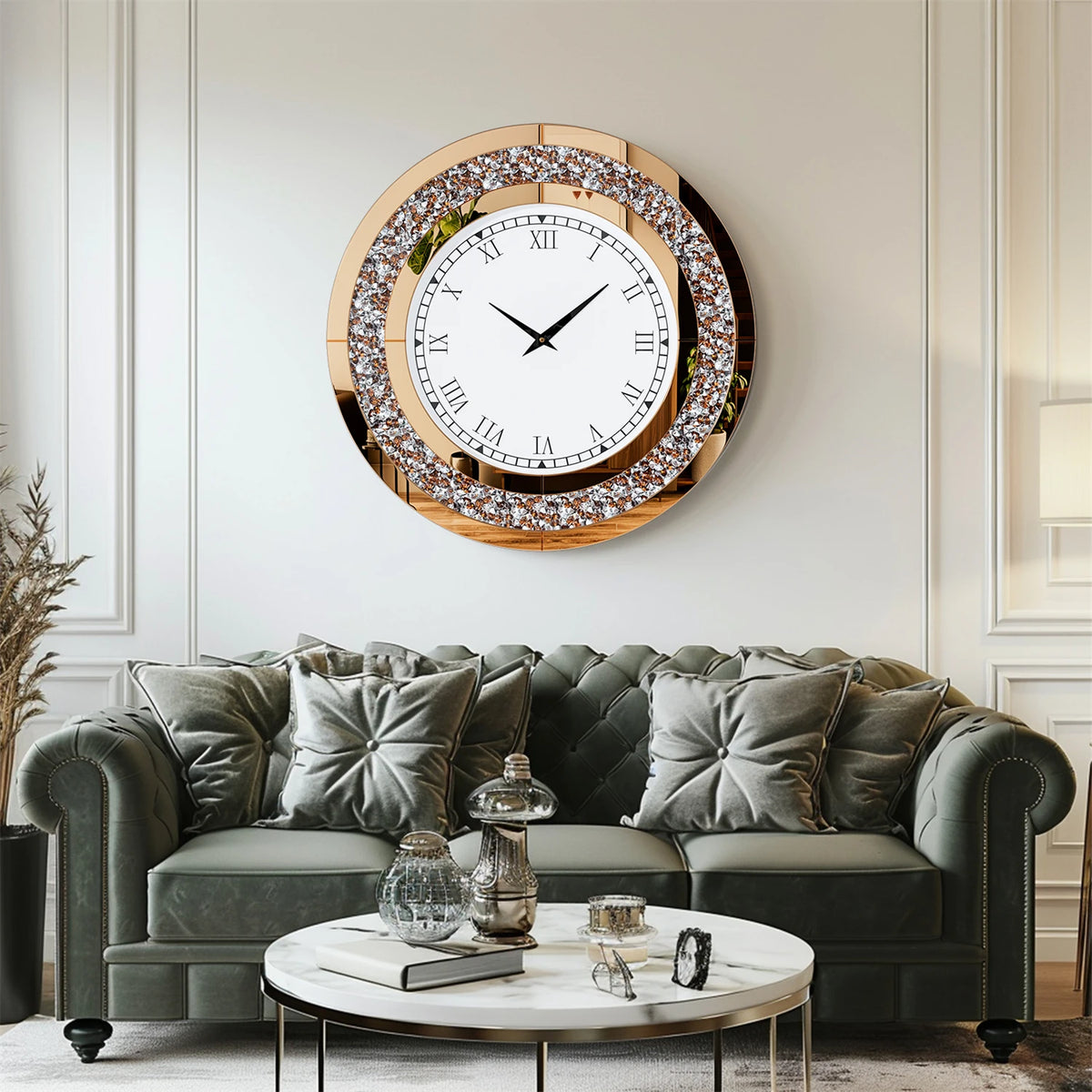 Decorative Crystal Diamond Mirrored Wall Clock Alarm