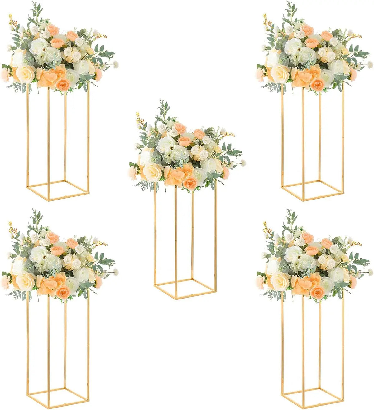 23.6" Tall Gold Metal Wedding Flower Vase Set of 5, Flower Stand Centerpieces for Wedding Table Decoration Party Banquet Centerpiece Gold Vase