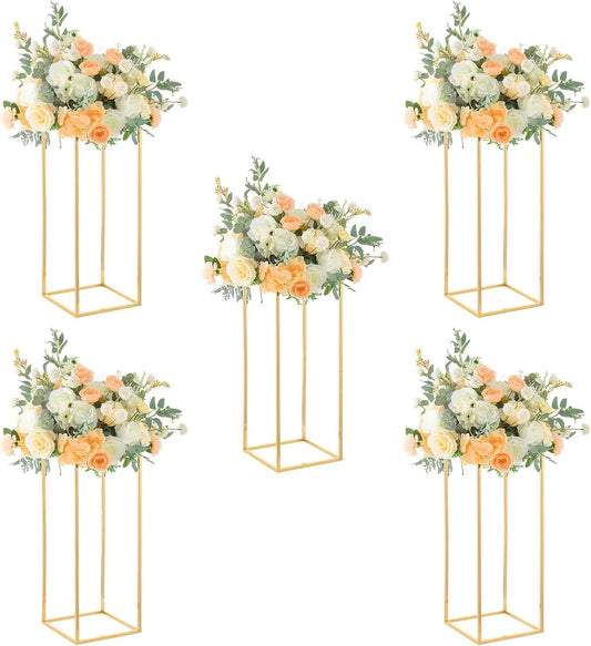 23.6" Tall Gold Metal Wedding Flower Vase Set of 5, Flower Stand Centerpieces for Wedding Table Decoration Party Banquet Centerpiece Gold Vase