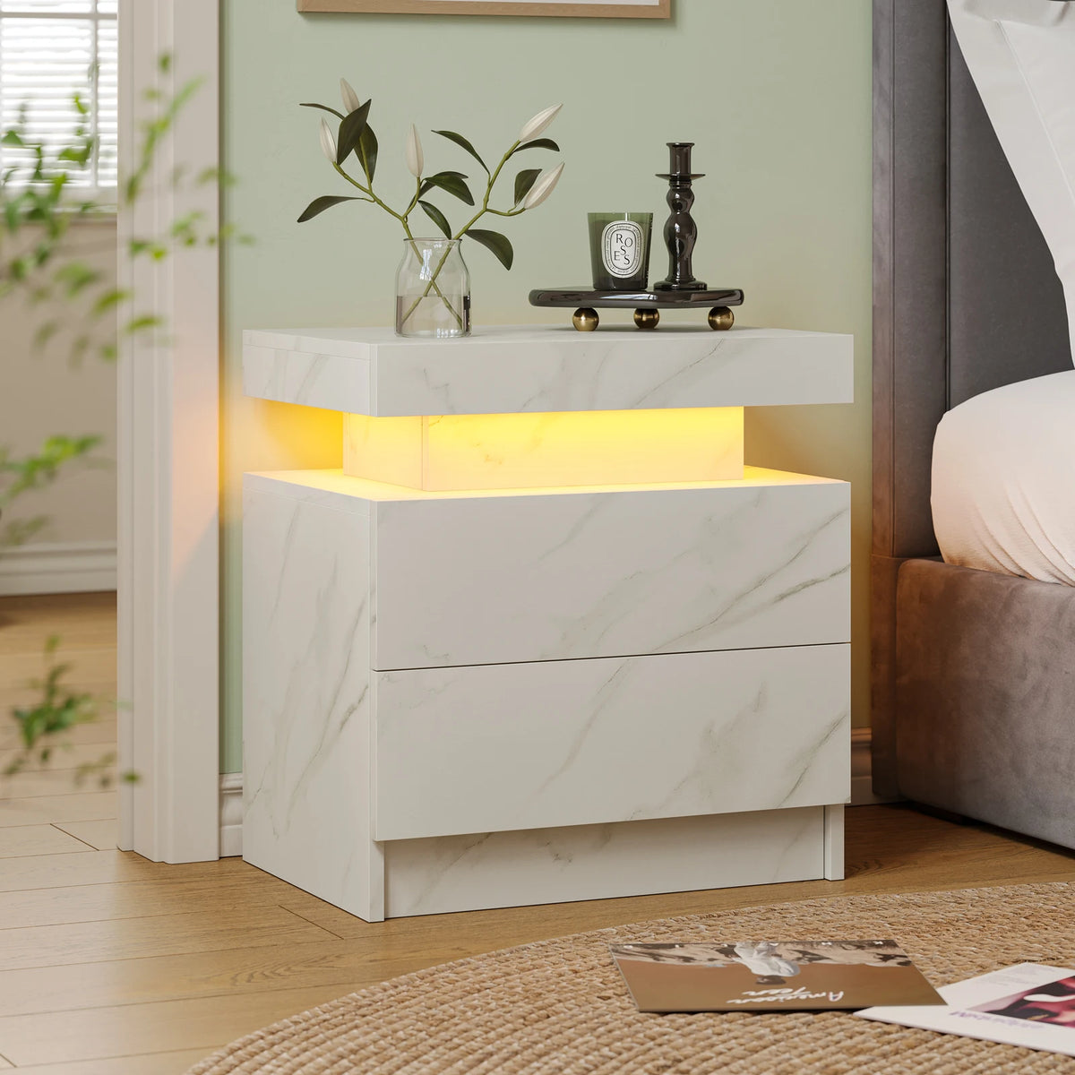 Cubehom LED Nightstand With Two Drawers And Adjustable RGB Lights