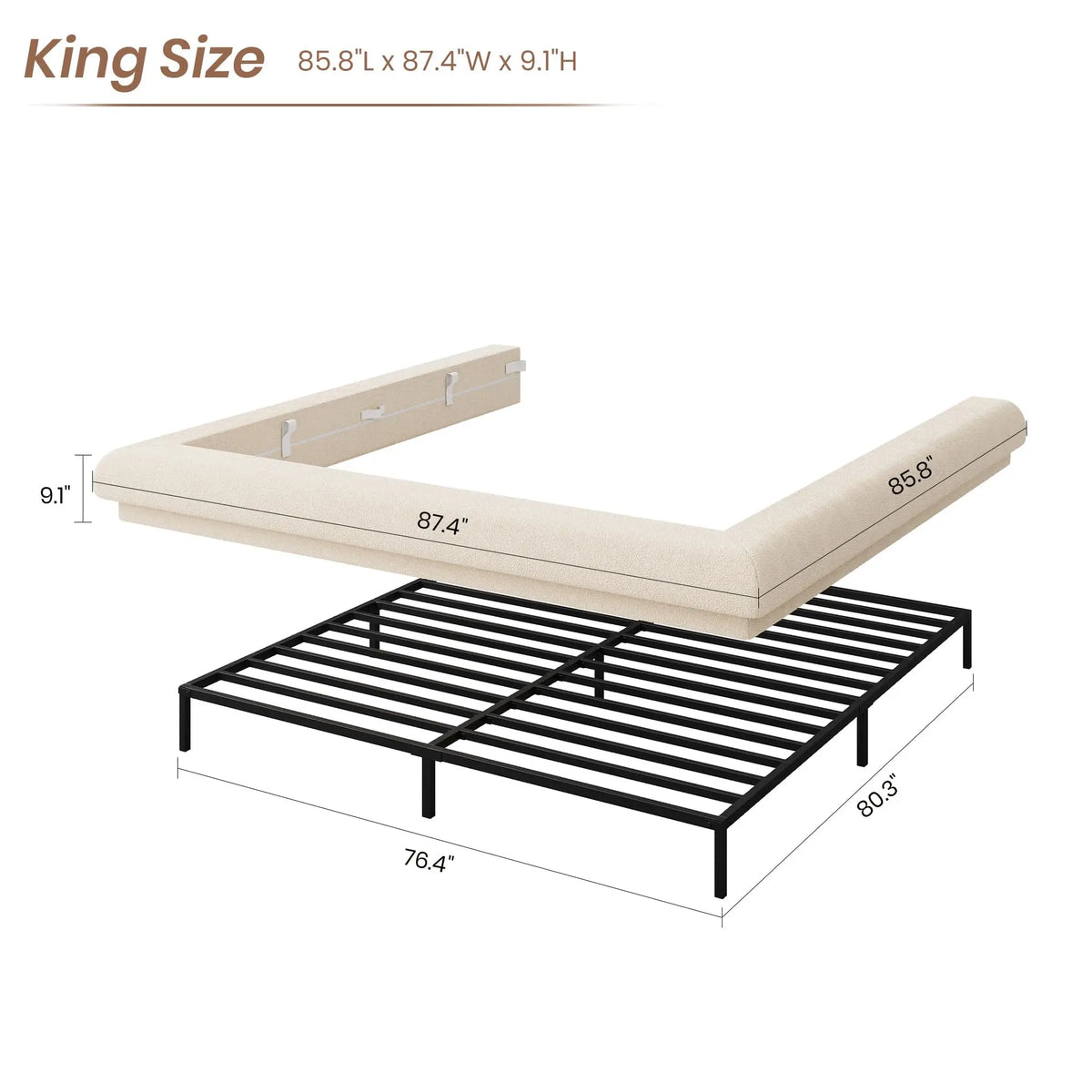 HiMISS Upholstered Cloud Platform Bed Frame With Metal Slats
