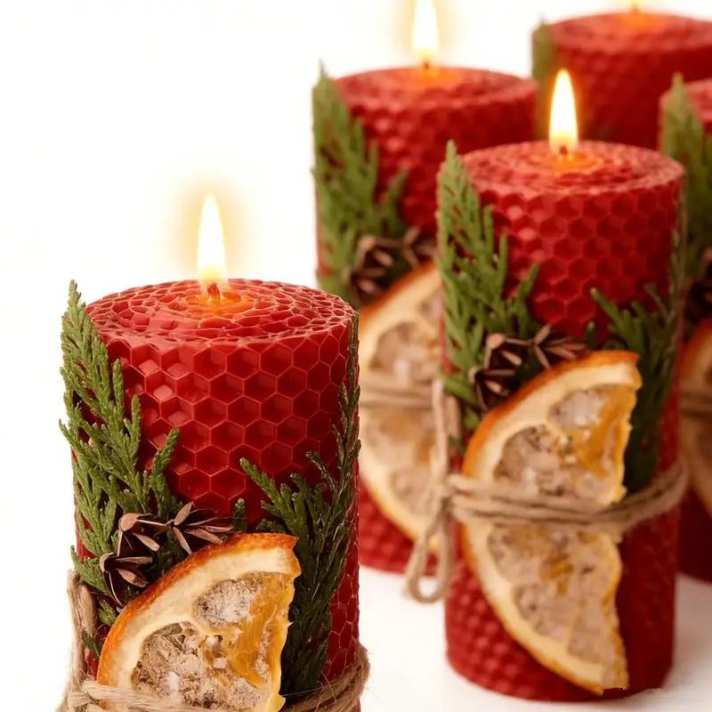 Hand Rolled Beeswax Candles Cedar Orange Scent Home Decor