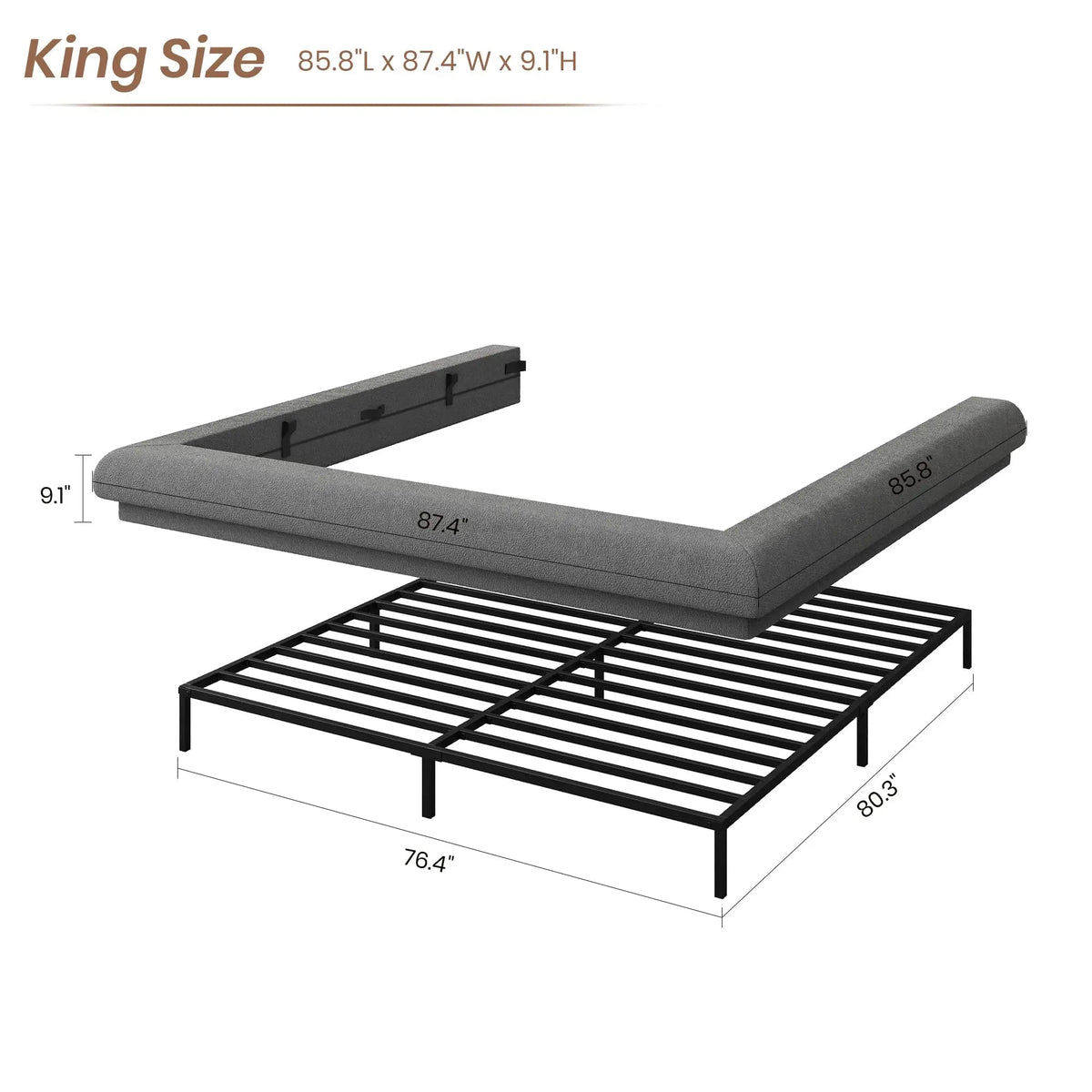 HiMISS Upholstered Cloud Platform Bed Frame With Metal Slats