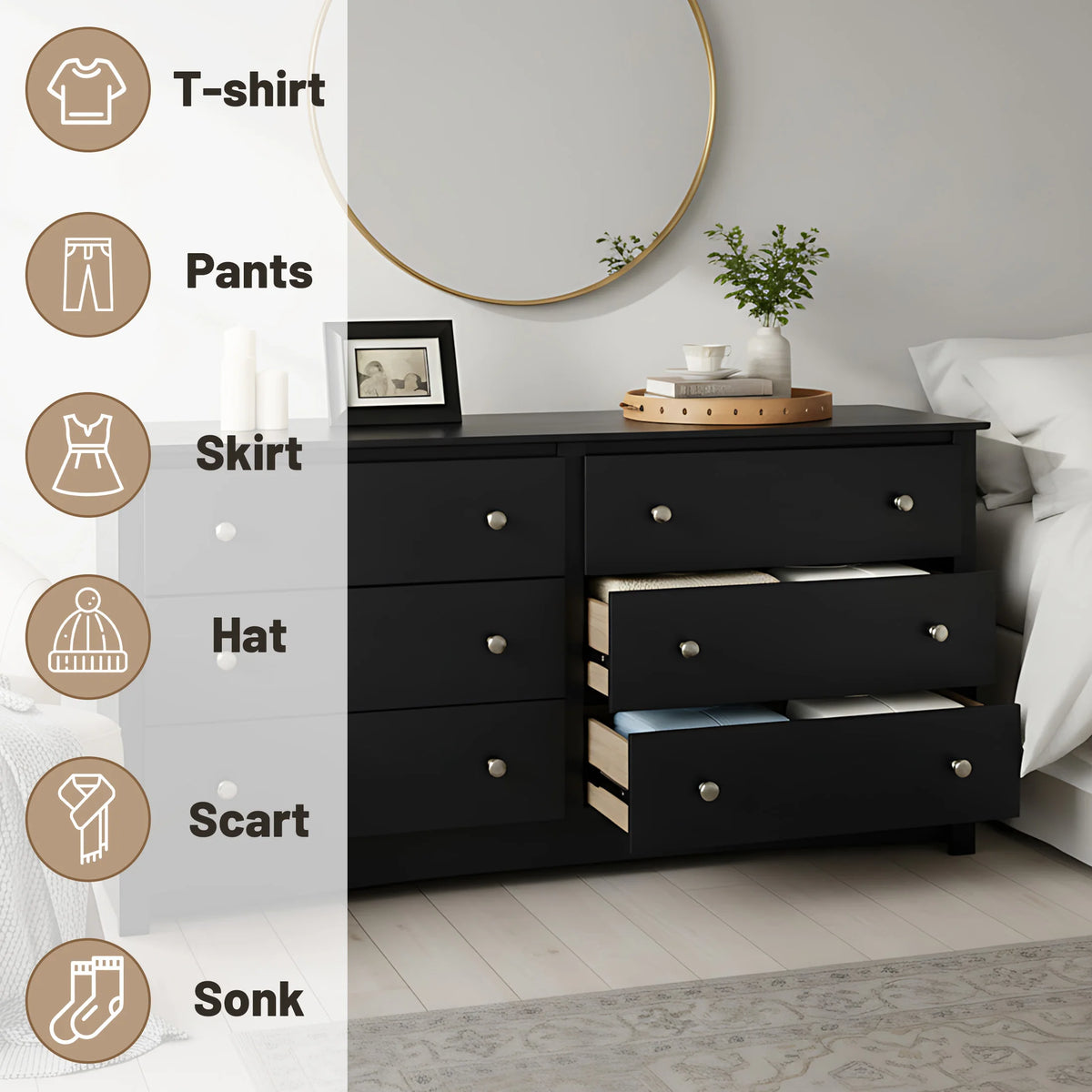 JHK Modern Wood Chest of Drawers Cabinet for Living Room