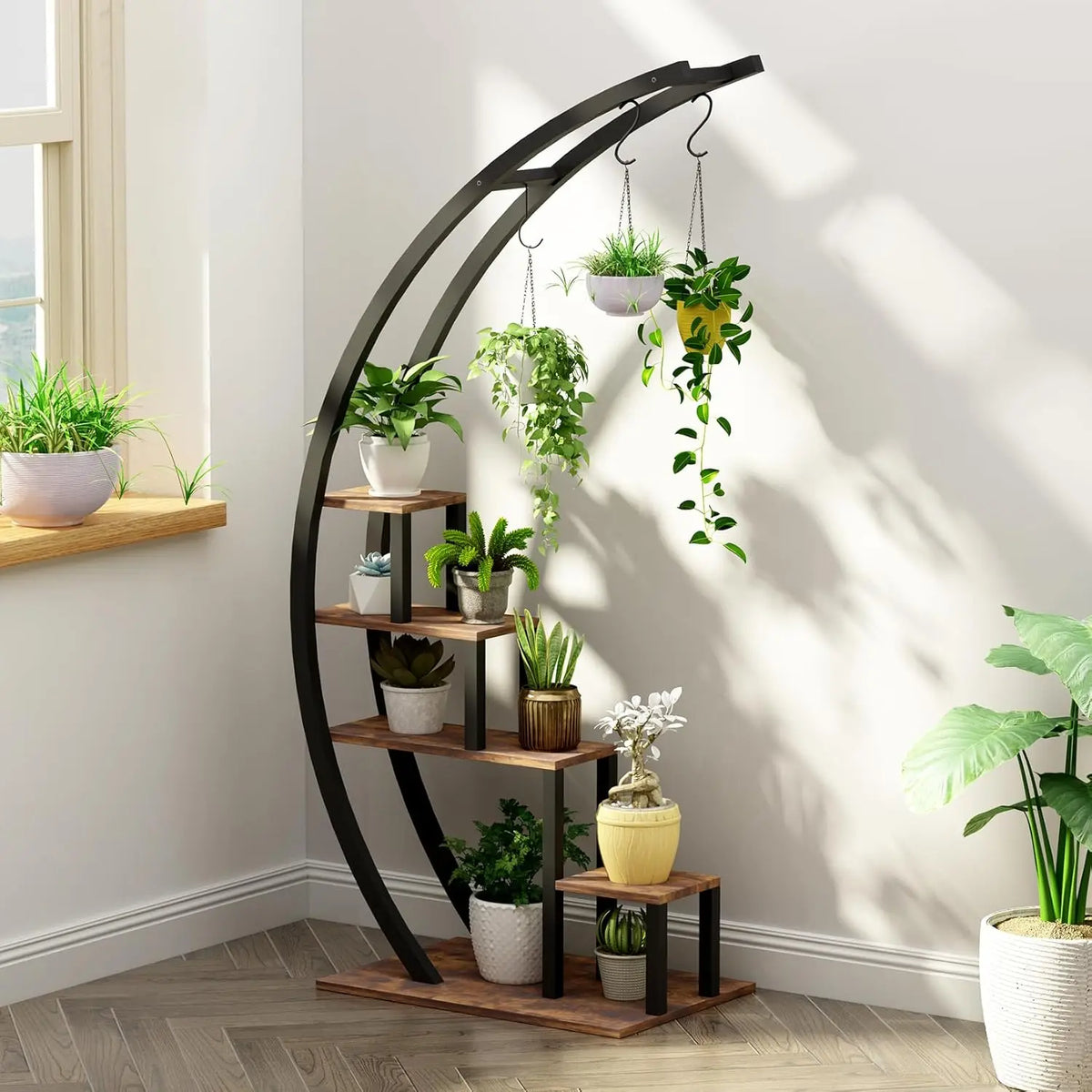 Twister 5-Tier Metal Indoor Plant Stand Half Moon Garden