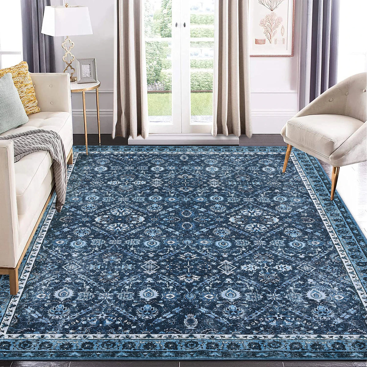 Machine Washable Non Slip Polyester Area Rug For Living Rooms