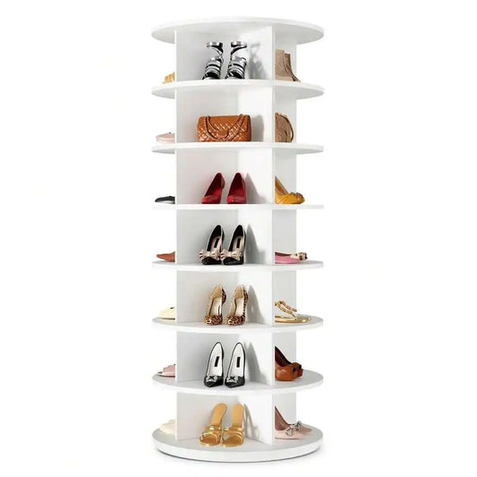 Rotating Shoe Rack Tower With Revolving Base And Storage Shelves