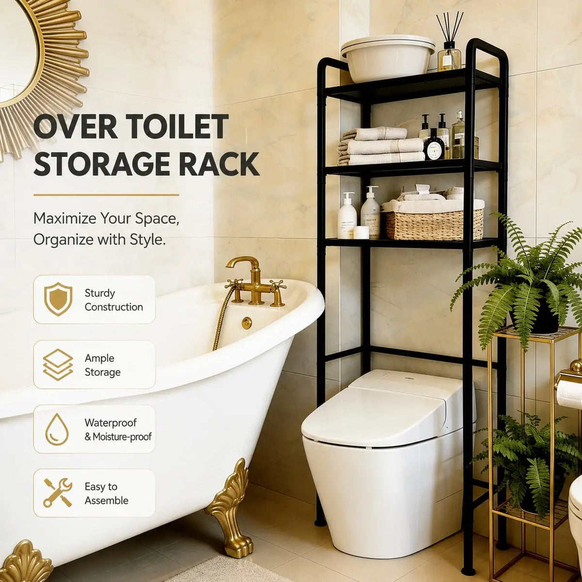 Bathroom Storage Shelf Anti-Fall Iron Middle Layer Boards