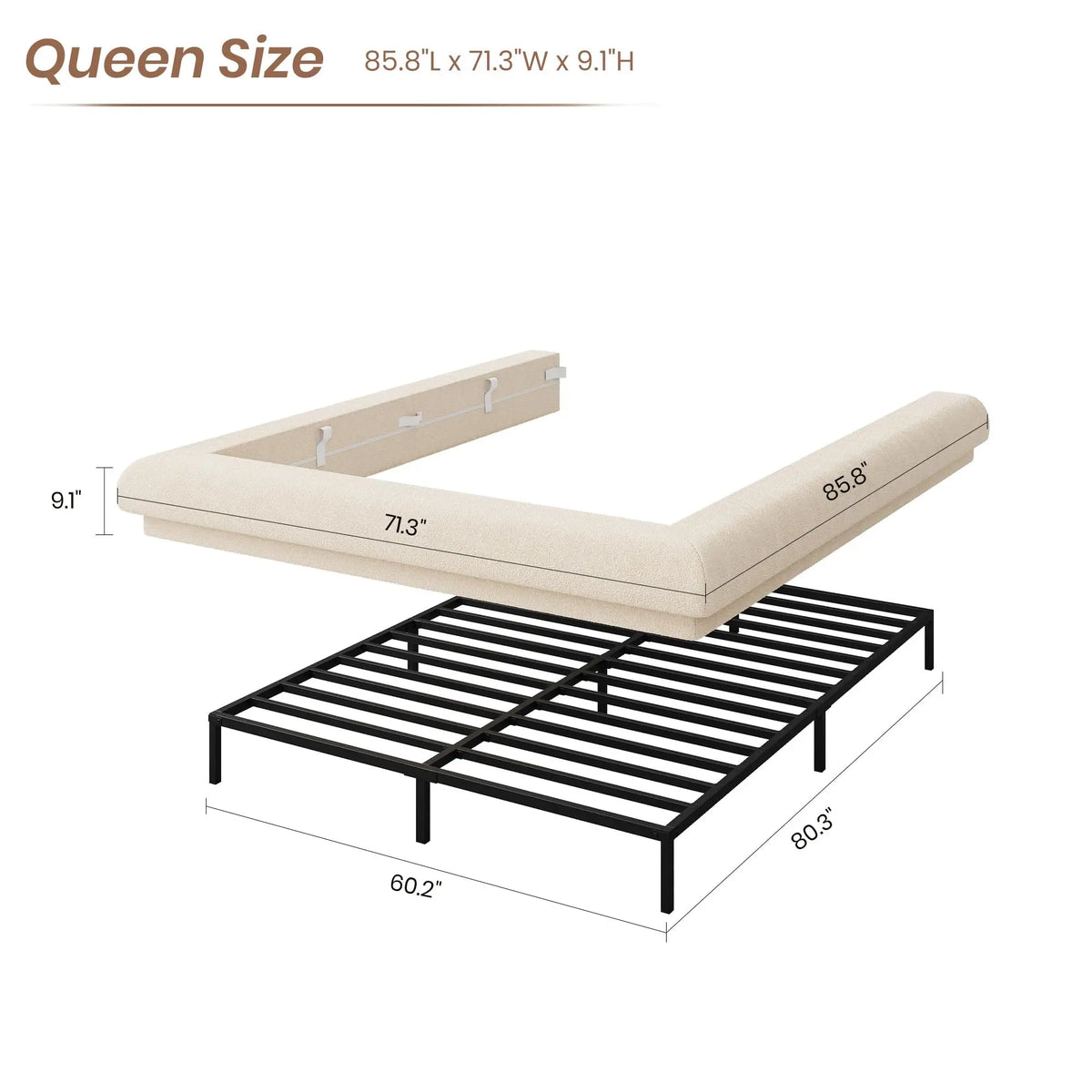 HiMISS Upholstered Cloud Platform Bed Frame With Metal Slats