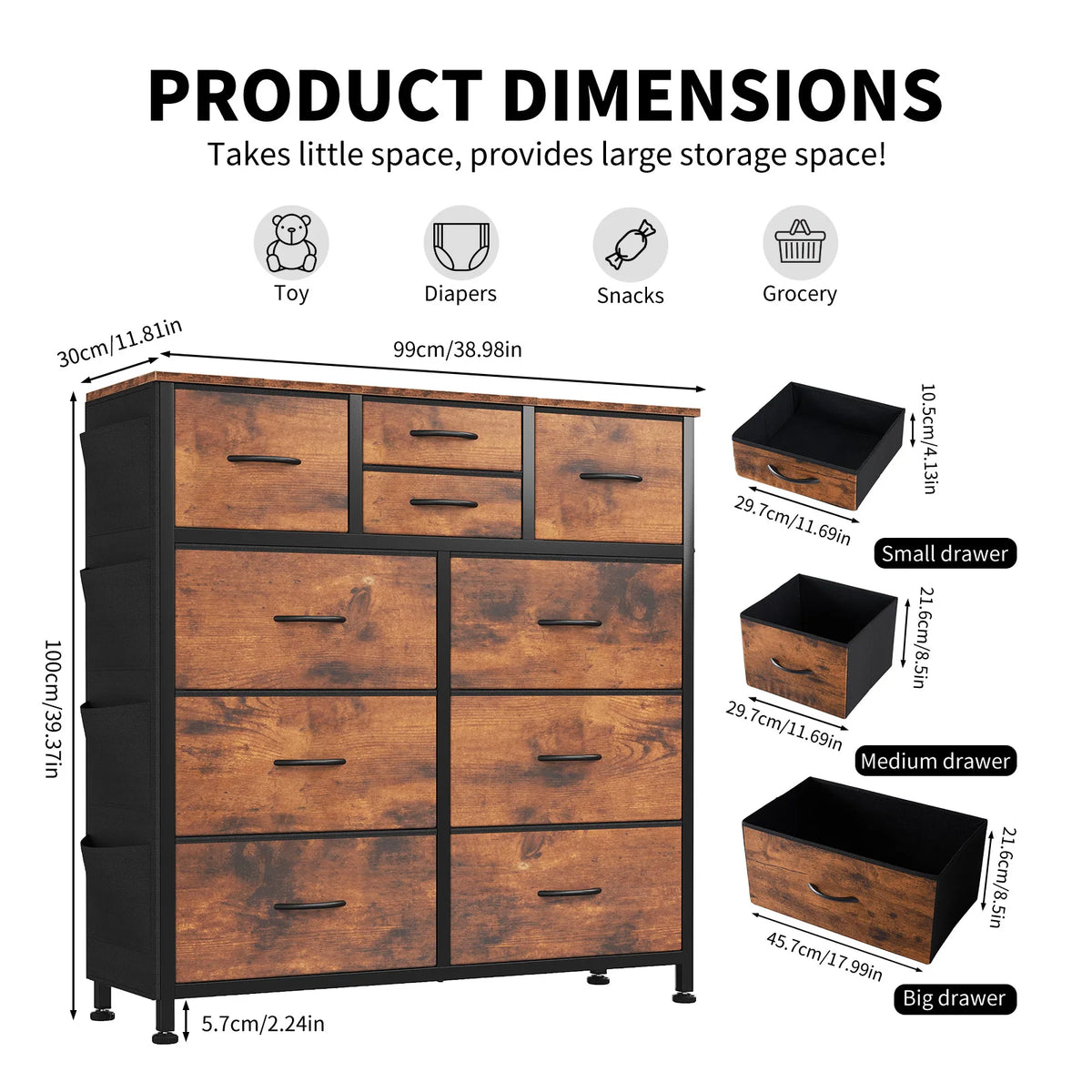 JHK Modern Minimalist 10 Drawers Metal Frame Storage Organizer