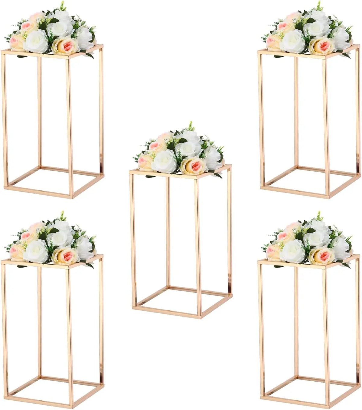 23.6" Tall Gold Metal Wedding Flower Vase Set of 5, Flower Stand Centerpieces for Wedding Table Decoration Party Banquet Centerpiece Gold Vase