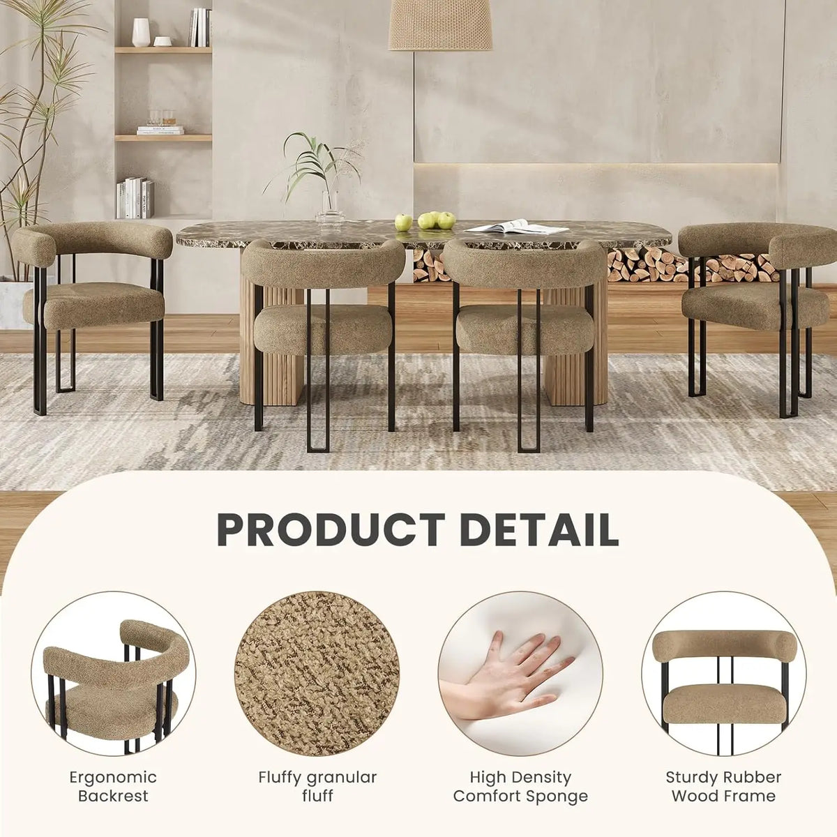 Farini Upholstered Boucle Modern Dining Accent Chairs