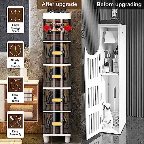 Four Tier Plastic Bathroom Storage Cabinet Freestanding Corner Shelves