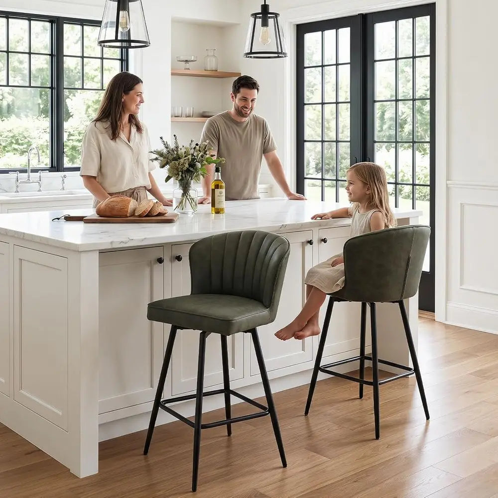 Lism Modern Leather Bar Stools With Padded Metal Frames