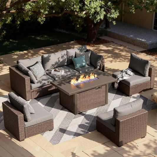 Xiaolang Seven Piece Outdoor Sectional Sofa With Fire Pit Table