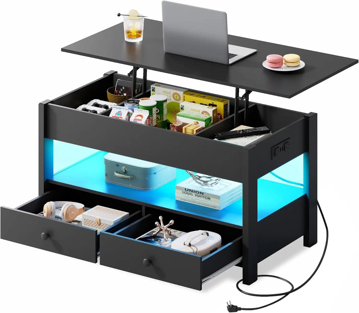 Wlive Lift Top Coffee Table With Drawers And Wooden Shelves