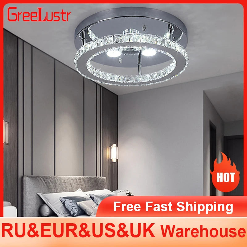 GreeLustr Modern LED Crystal Ring Chandelier Ceiling Light Fixture