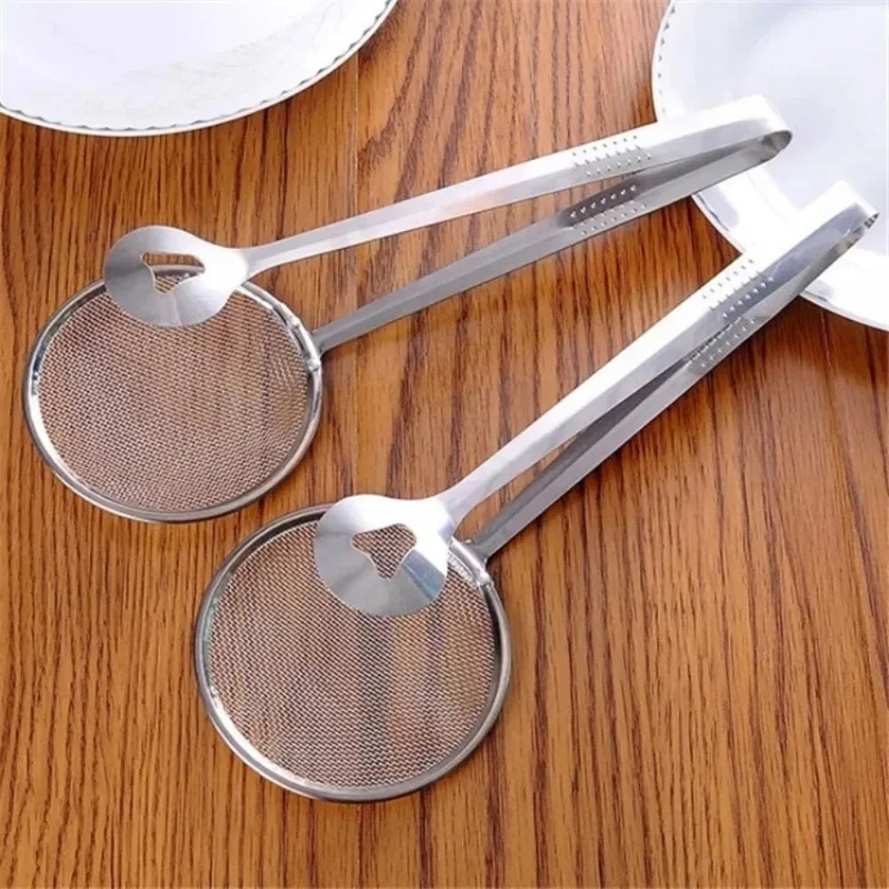 STONEGO Stainless Steel Mesh Strainer Spoon With Oil Filter Clip