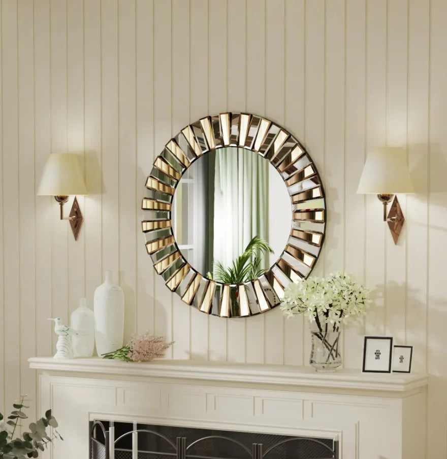 Modern Round Starburst Decorative Glass Wall Mirror
