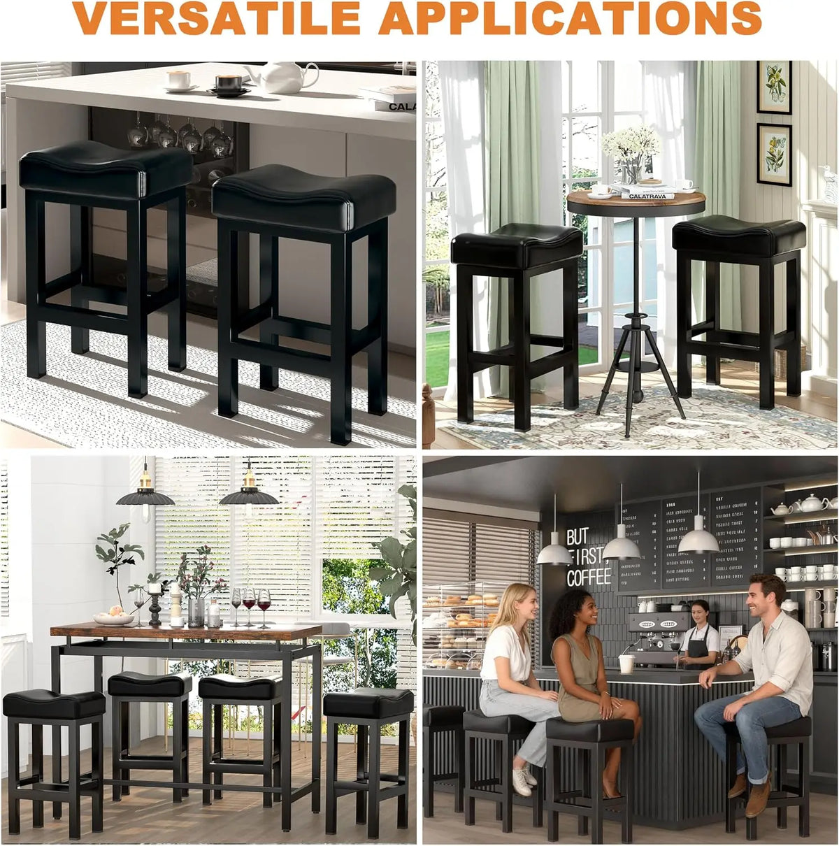 Thick Faux Leather Counter Height Bar Stools With Metal Frame