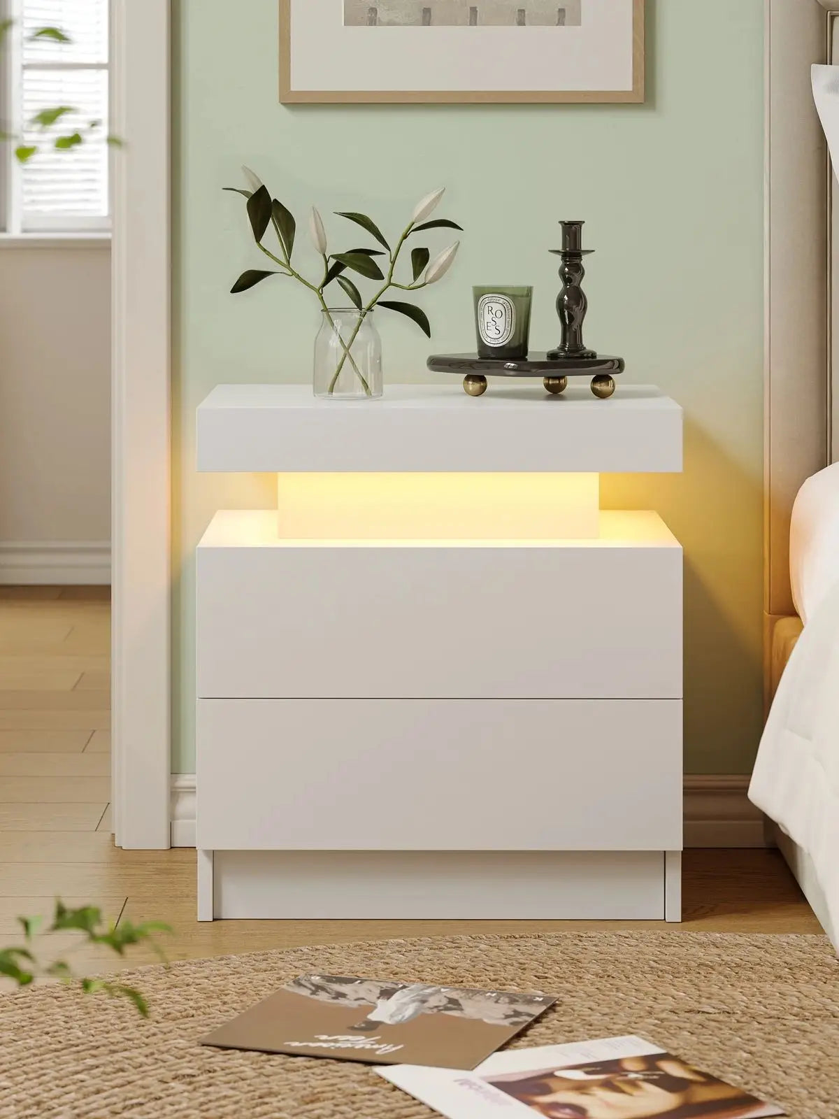Cubehom LED Nightstand With Two Drawers And Adjustable RGB Lights