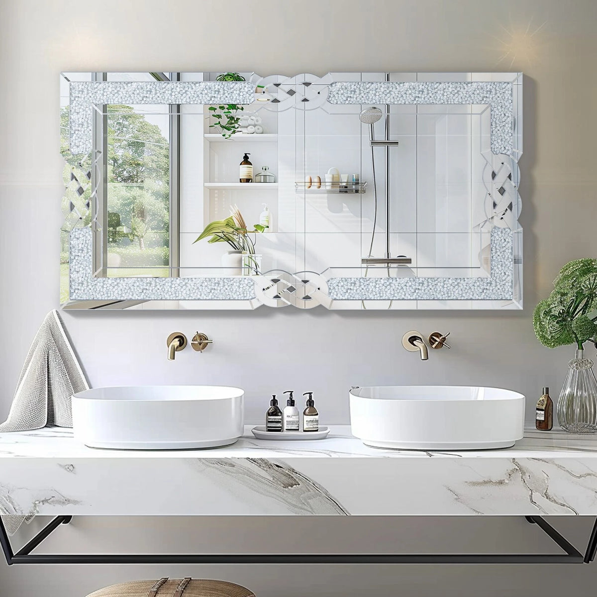 Wisfor Crushed Diamond Rectangular Wall Mirror With Decorative Frame