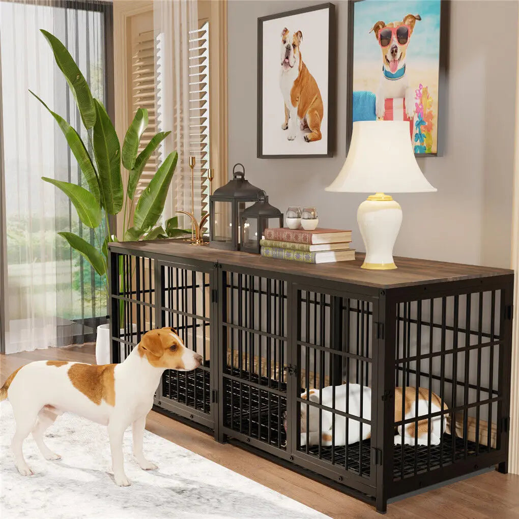 BINGOPAW Wooden Dog Crate Furniture With Metal Frame And Tray
