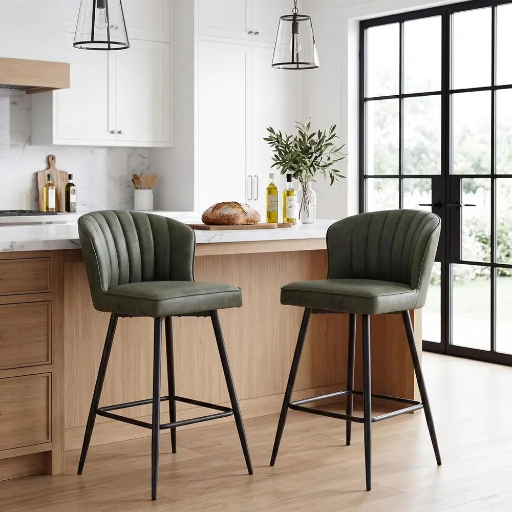 Lism Modern Leather Bar Stools With Padded Metal Frames