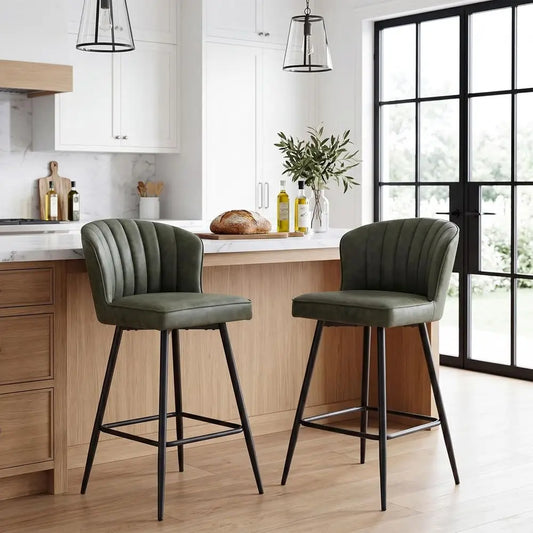 Lism Modern Leather Bar Stools With Padded Metal Frames