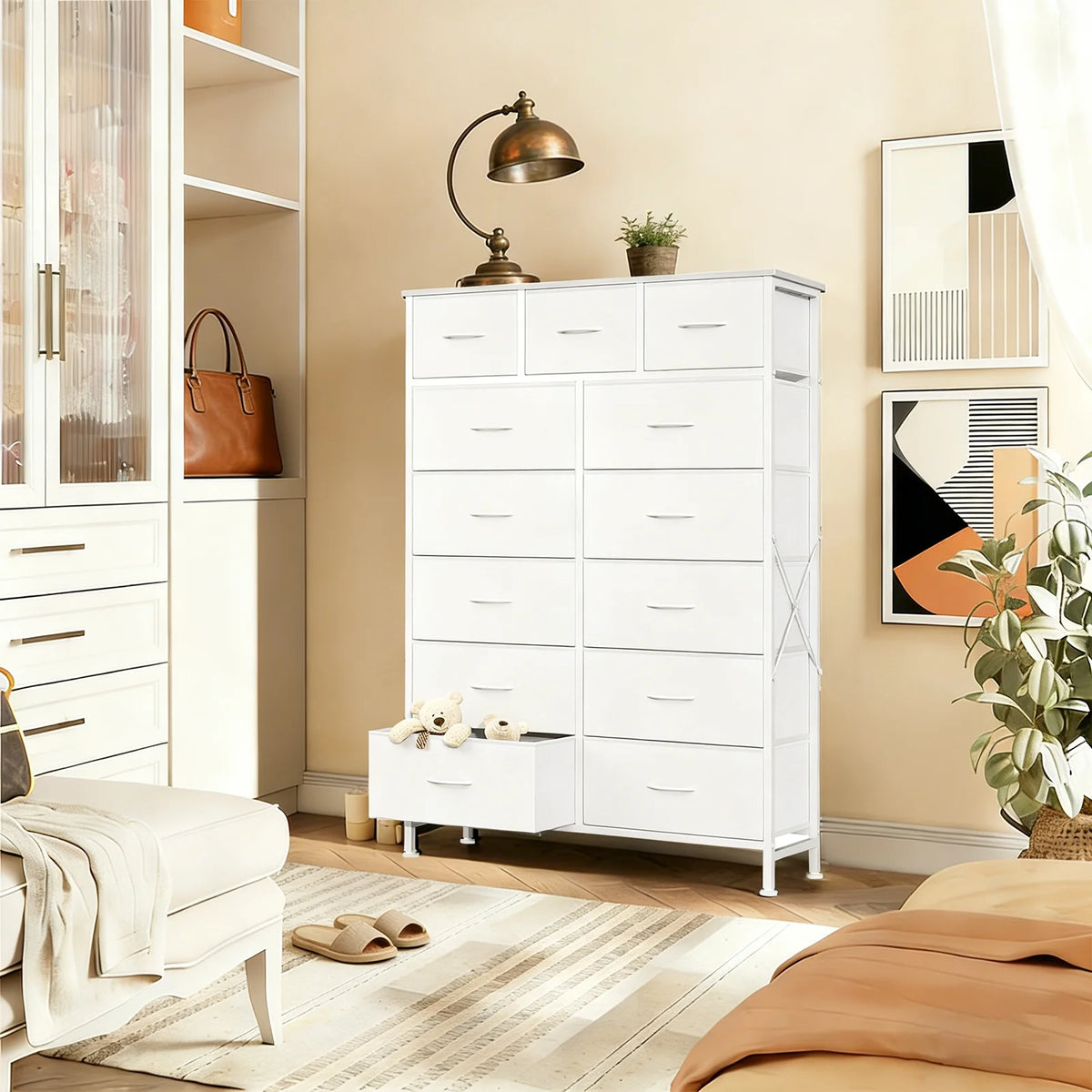 JHK Modern Fabric Drawers Dresser Steel Frame Cabinet