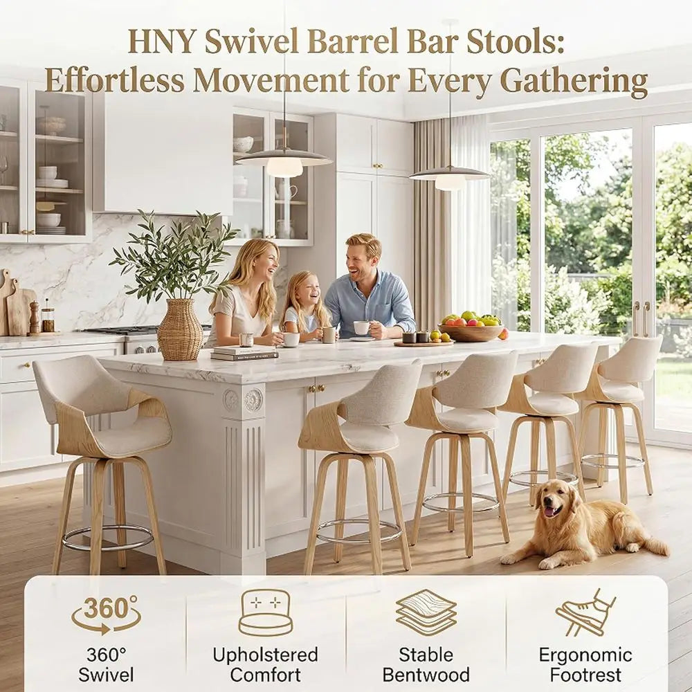 Lism Modern Barrel Swivel Counter Stools With Backrests
