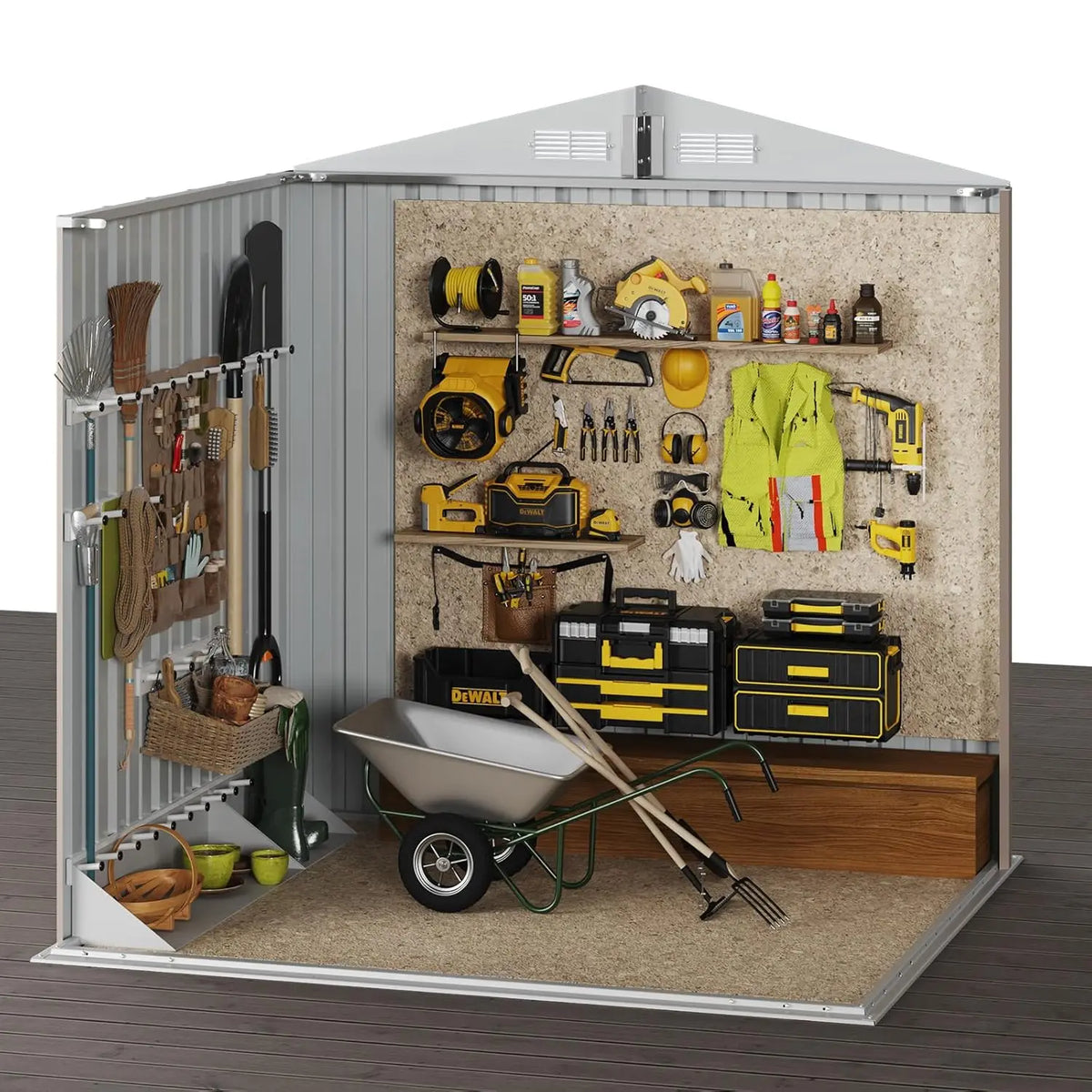 Lockable Metal Storage Shed With Sloped Roof For Outdoor Gardens