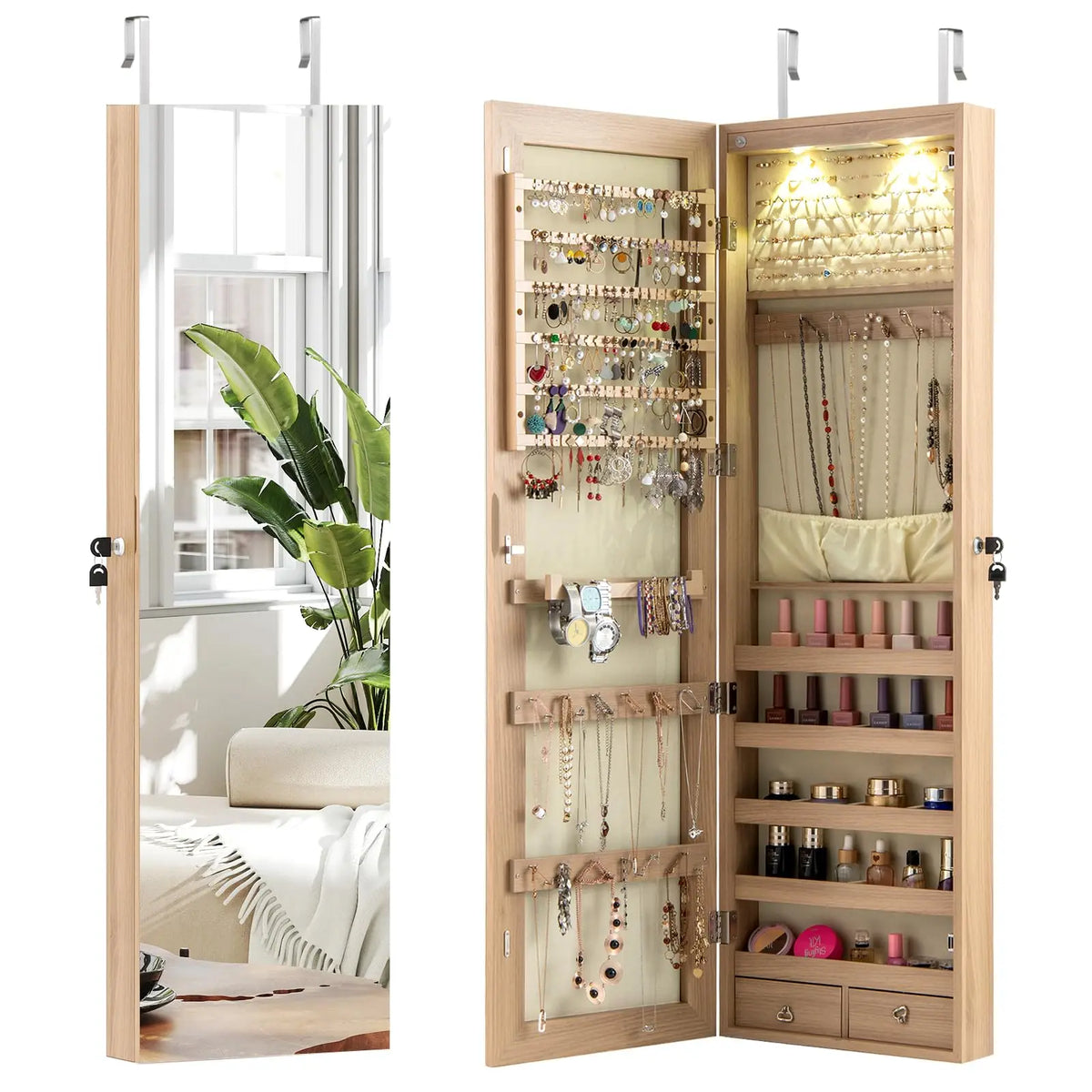 XIAOLANG Full Length Mirrored Jewelry Armoire With LED Lights