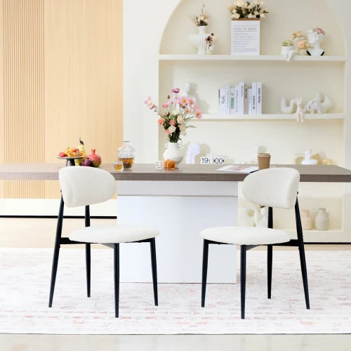 Set Of 2 Modern Fabric Dining Chairs With Metal Legs