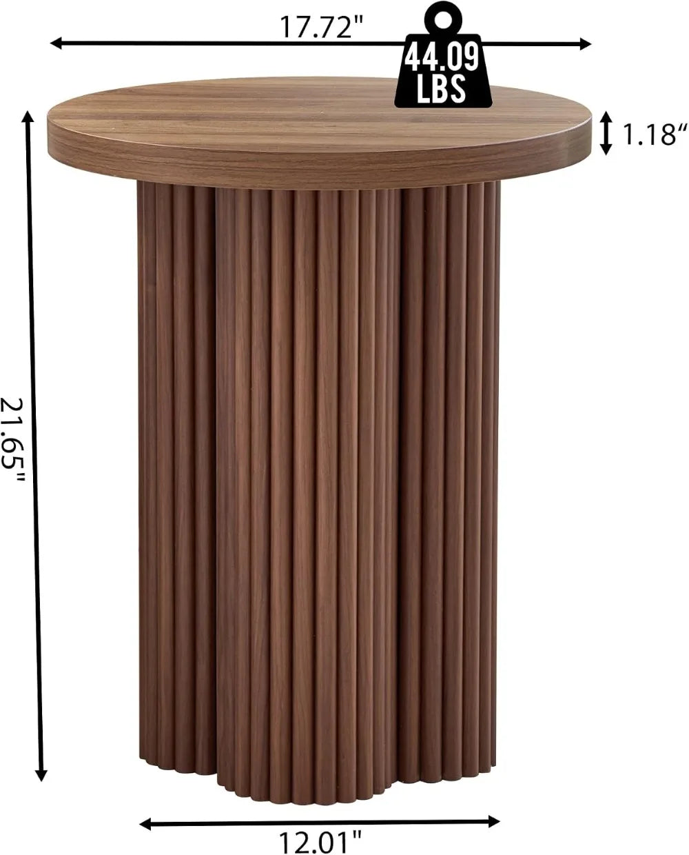 Mid Century Modern Solid Wood Round Fluted End Table