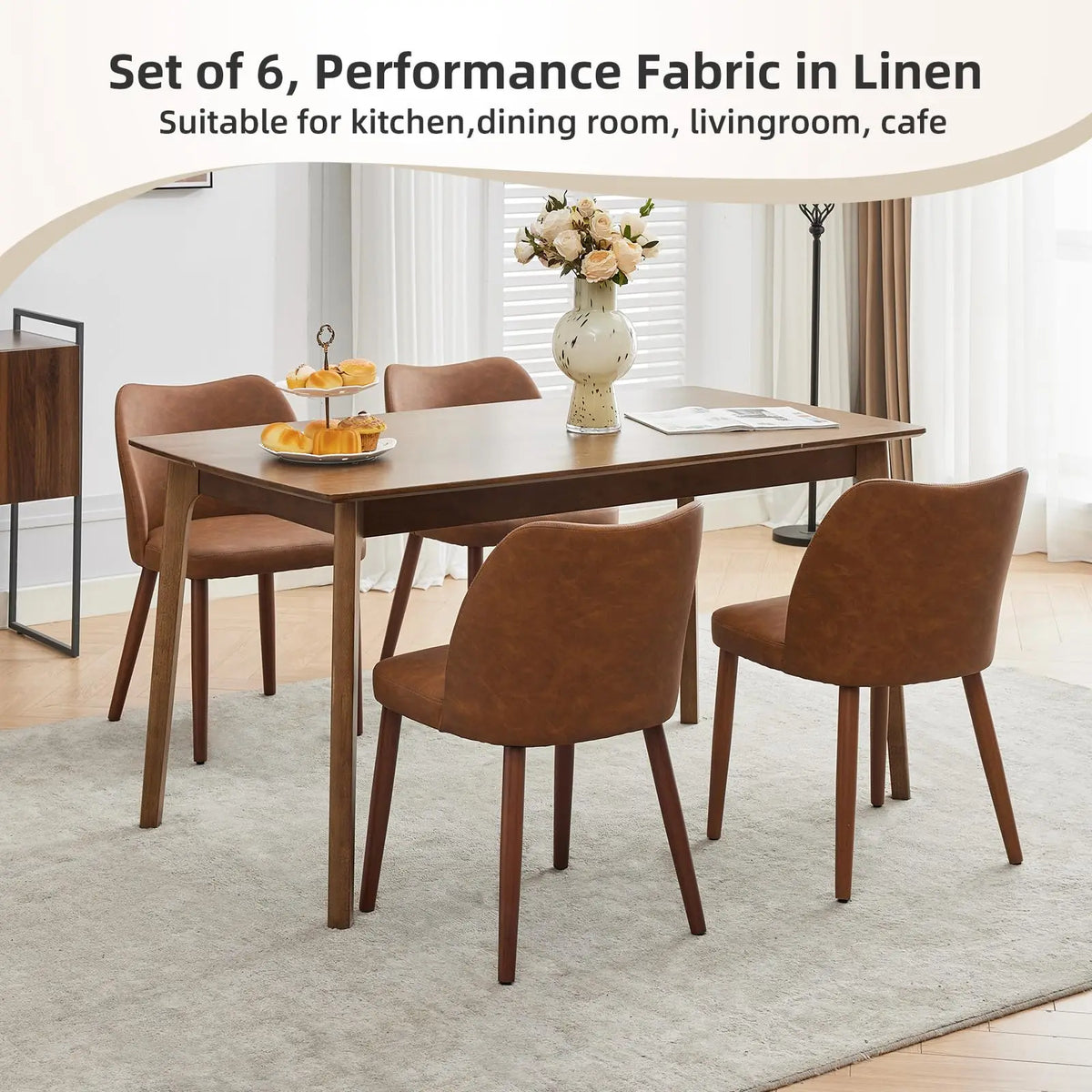 Modern Linen Upholstered Dining Chairs With Ergonomic Backrest