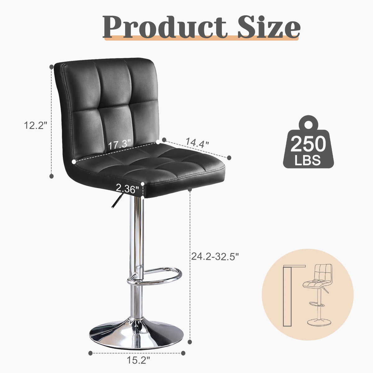 JHK PU Leather Counter Height Upholstered Bar Stools