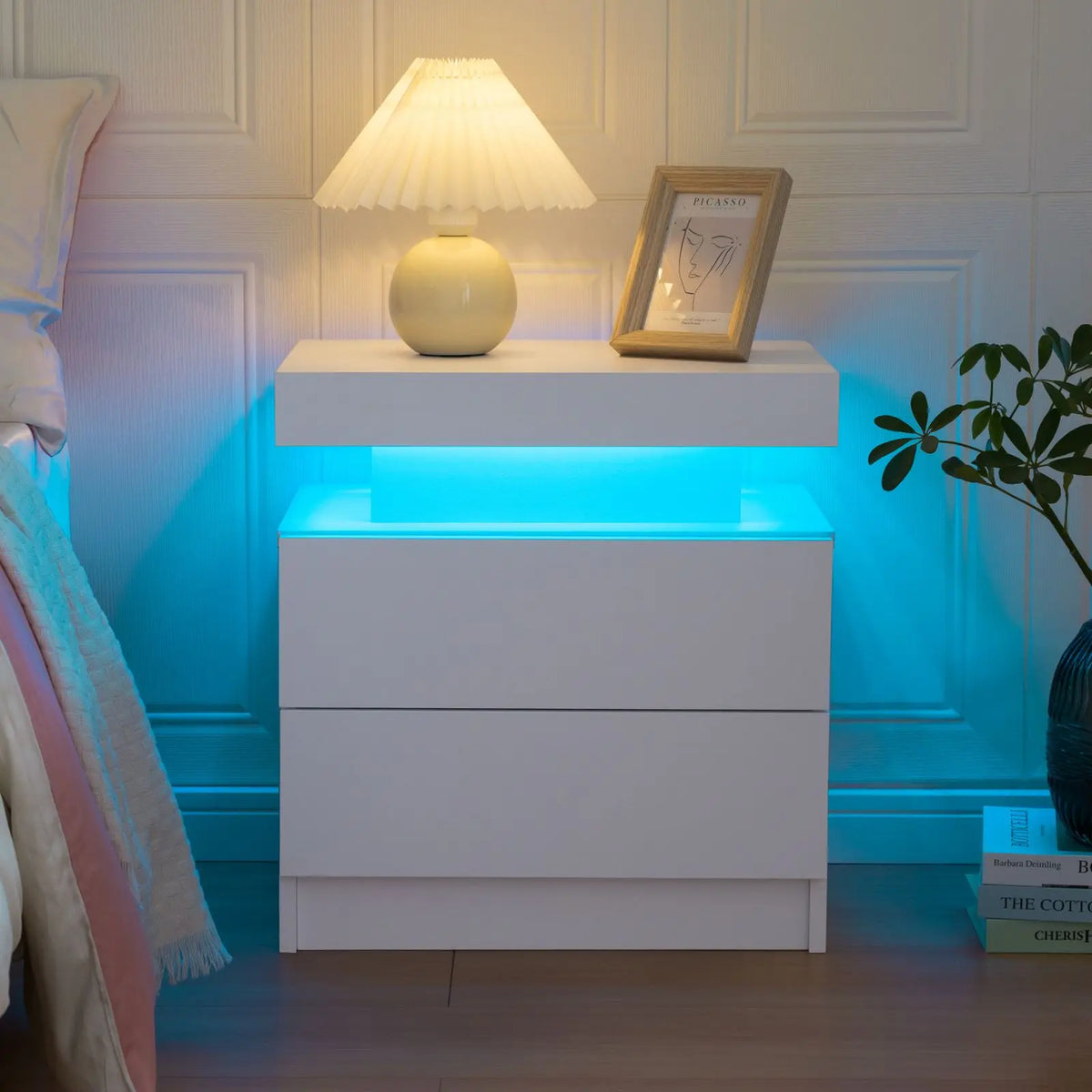Cubehom LED Nightstand With Two Drawers And Adjustable RGB Lights