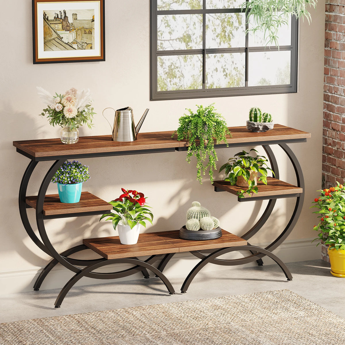 Tribesigns Industrial C Shape End Table Three Tier Storage Shelves