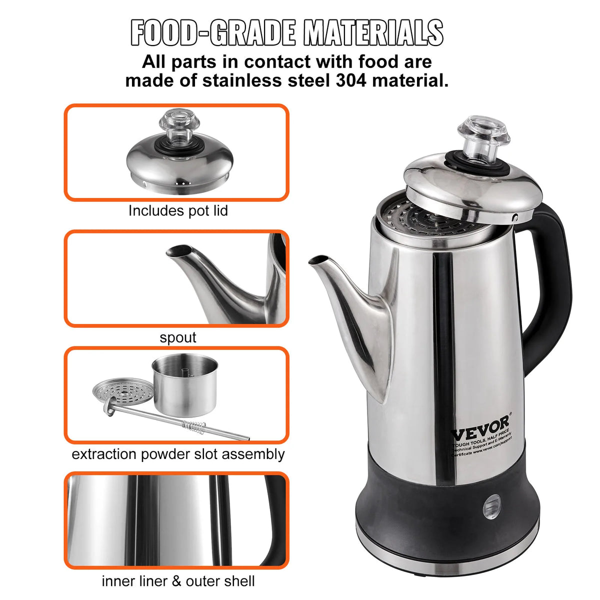 SucceBuy Electric Stainless Steel Coffee Percolator With Keep Warm