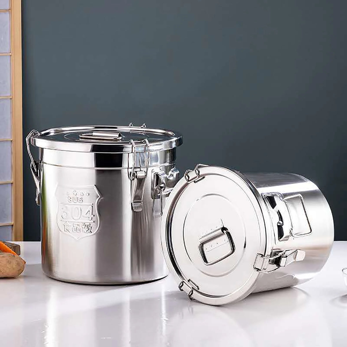 6L/12L Stainless Steel Cereal Container Kitchen Rice Oil Storage Bucket Airtight Canister with Locking Clamp for Rice Flour Milk