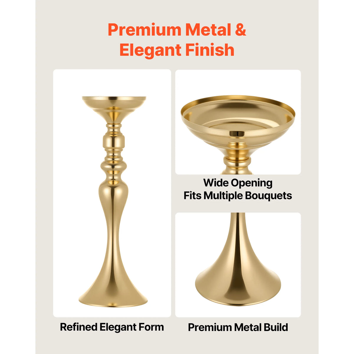 SucceBuy Wedding Flower Vase 15/16.9/21.7 in Tall Electroplated Versatile Arrangement Stand for Home Decor Reception Stand Gold
