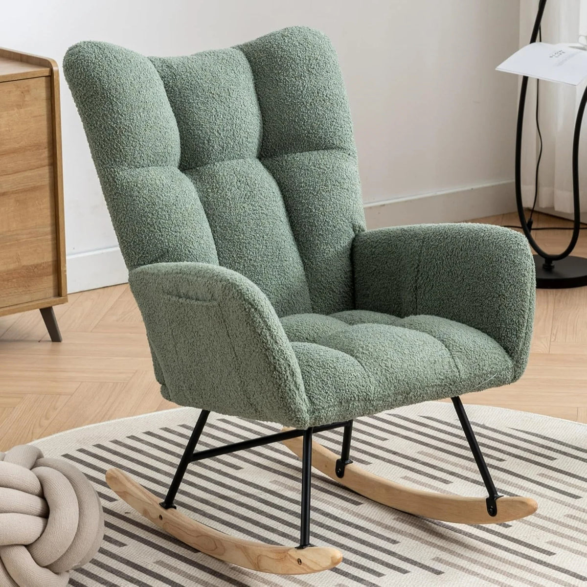 Studyset Modern Upholstered Boucle Rocking Chair With Side Pocket