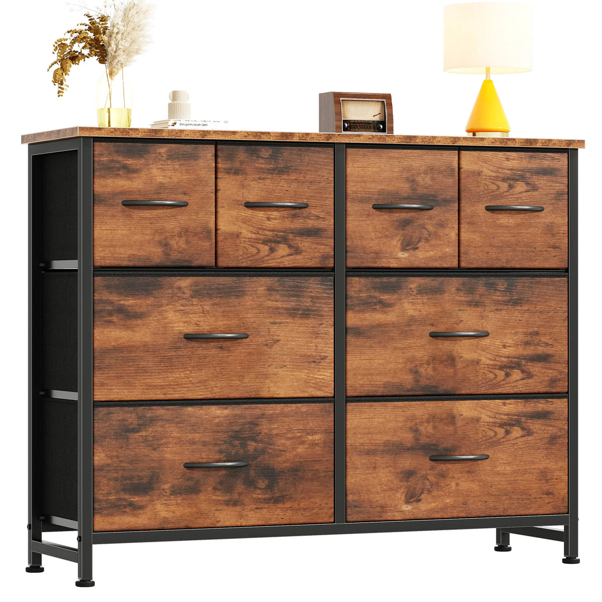 JHK Modern Fabric Drawers Dresser With Wood Top