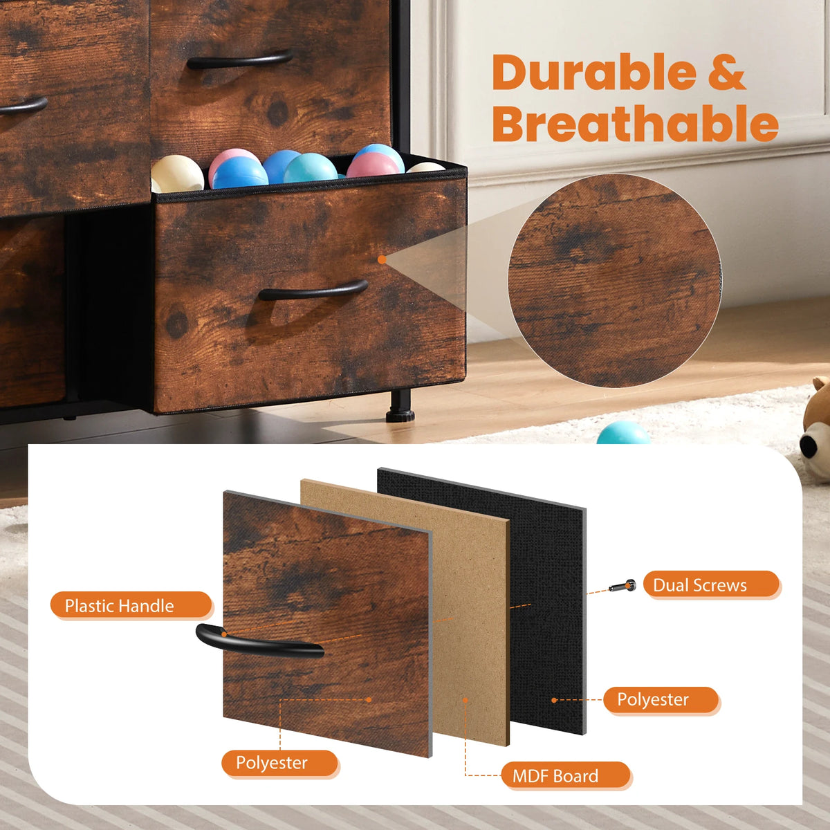 JHK Modern 9 Drawer Fabric Wardrobe Bedroom Storage Organizer