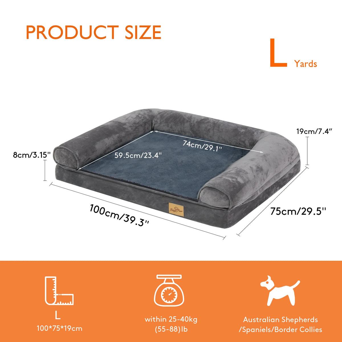 Waterproof Bolster Dog Sofa Bed With Removable Washable Cover