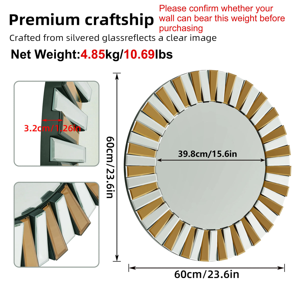 Modern Round Starburst Decorative Glass Wall Mirror
