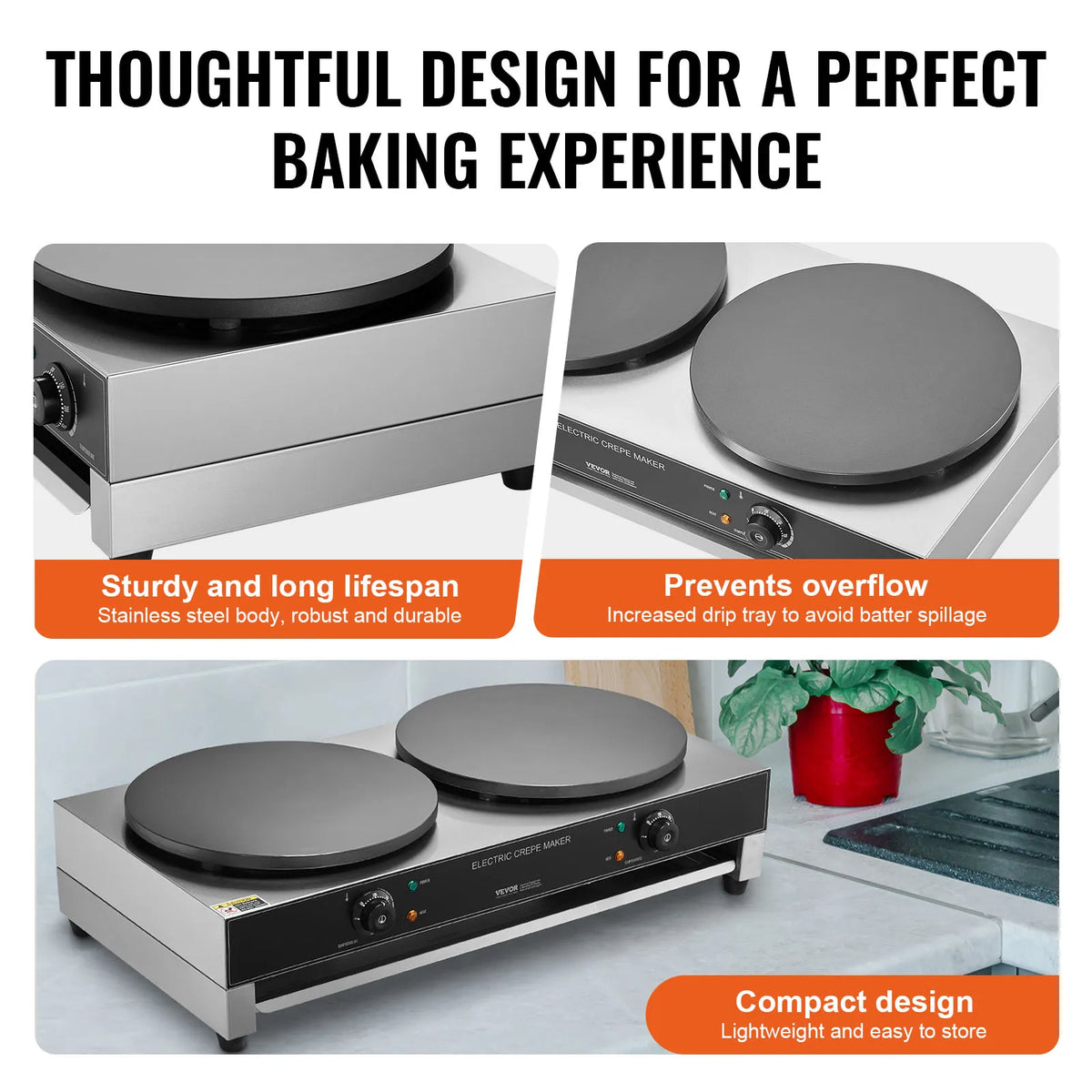 SucceBuy Commercial Electric Crepe Maker With Temperature Control