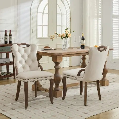 Tufted Dining Chairs With Metal Frame And Wooden Handles