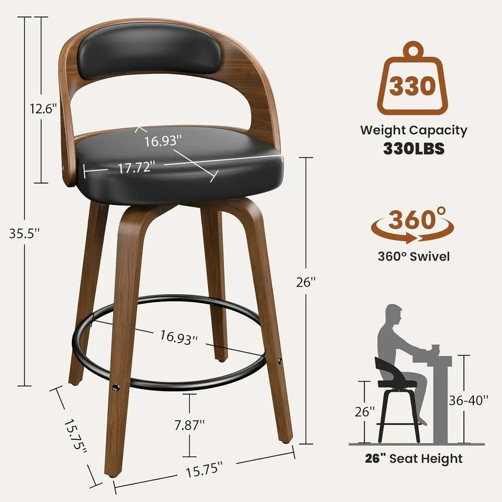 Mid Century Modern Swivel Bentwood Bar Stools With Metal Frame